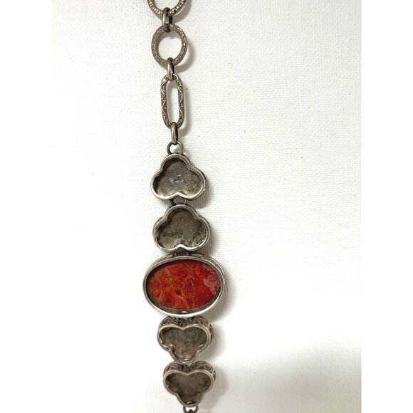Vintage Marked Sterling Silver & Red Stone Adjustable Bracelet Estate Jewelry - Picture 12 of 13